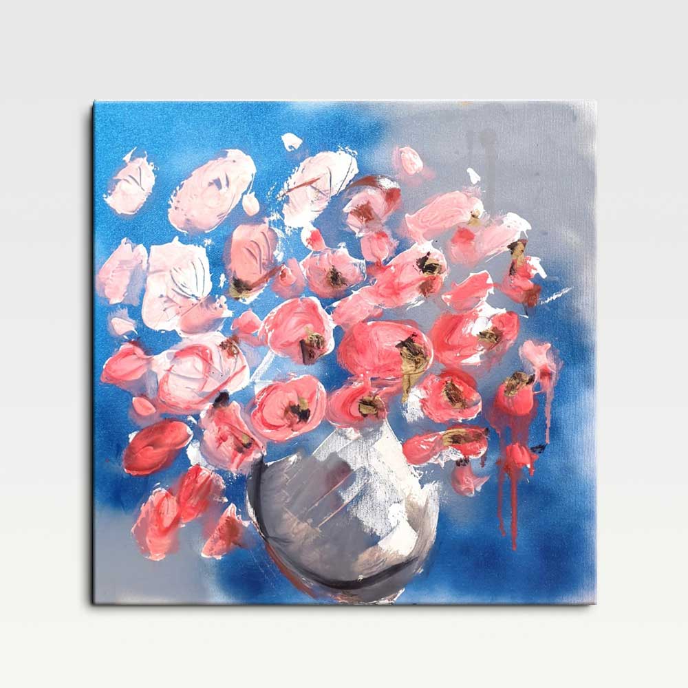 Beauty in Vase: Abstract Floral Painting, Hand-Painted Mixed Media, 40x40cm
